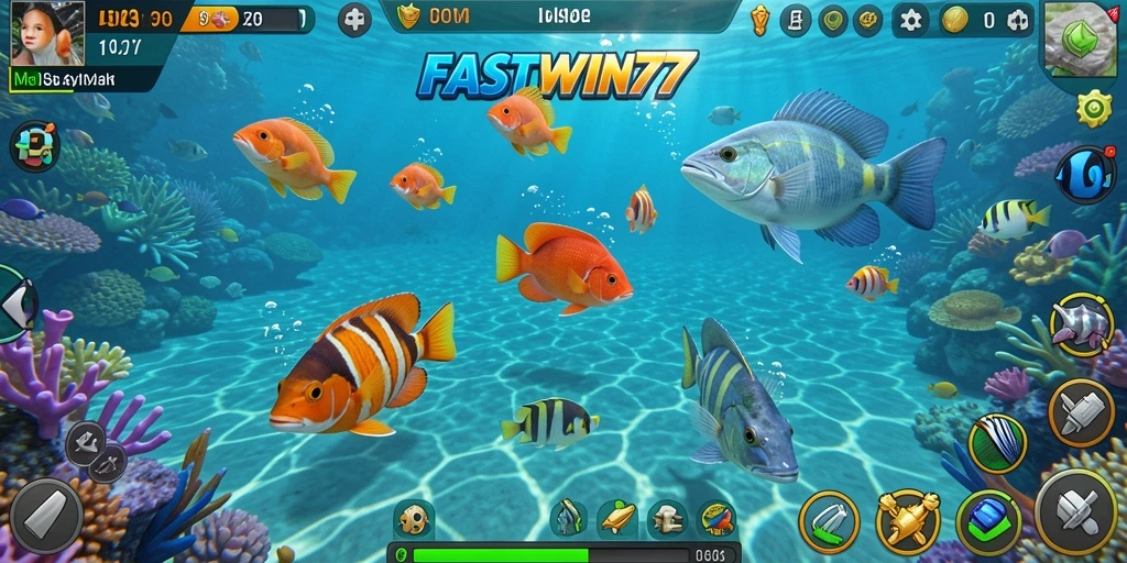 Screenshot gameplay FASTWIN77 yang menunjukkan aksi menembak ikan.