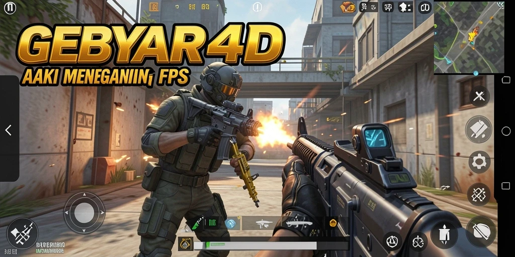 Tangkapan layar utama GEBYAR4D menampilkan aksi seru dalam pertempuran FPS.