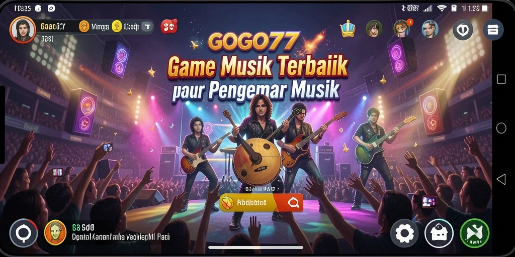 Screenshot GOGO77 menampilkan gameplay seru dengan lagu-lagu favorit.