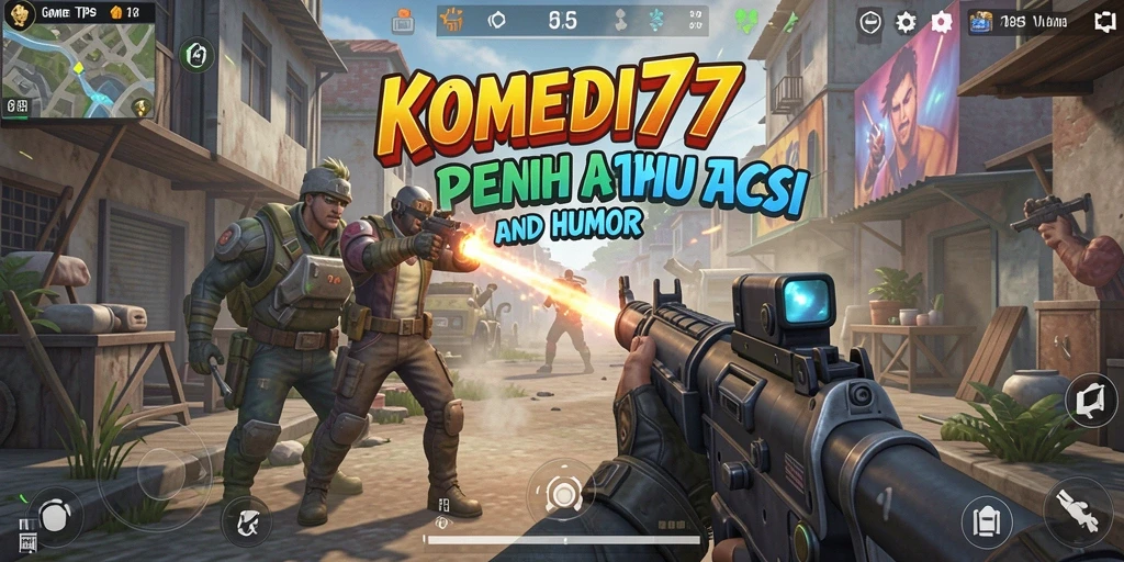 Screenshot gameplay yang penuh aksi dan karakter lucu di KOMEDI77.