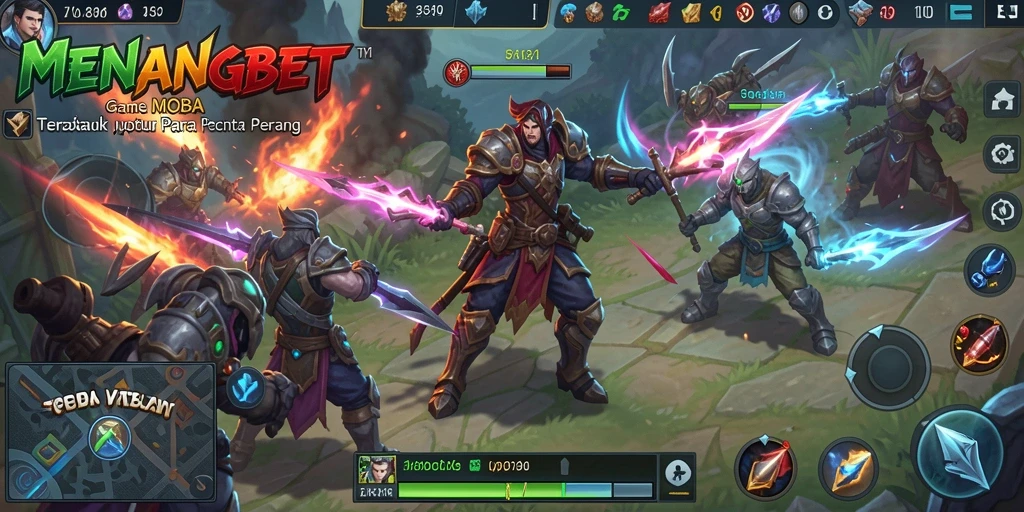 Screenshot gameplay seru dalam <strong>MENANGBET</strong> menampilkan aksi pertempuran MOBA.