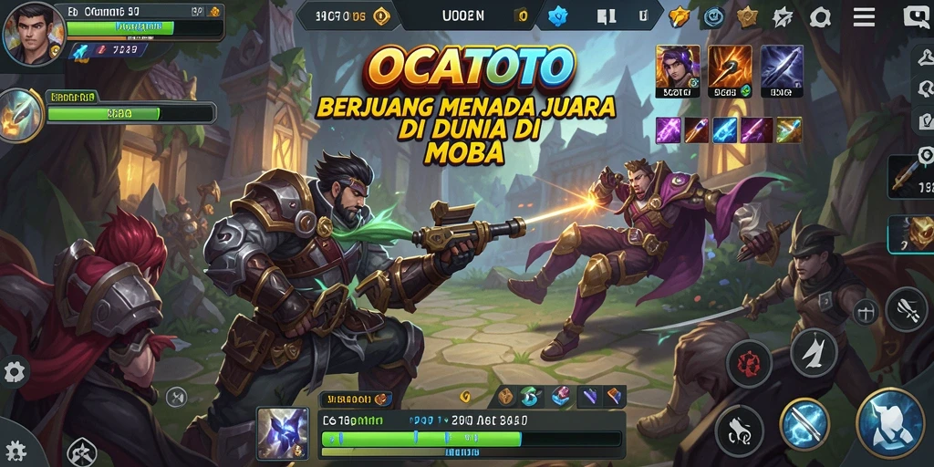 Tampilan gameplay seru dalam pertempuran arena MOBA OCATOTO.