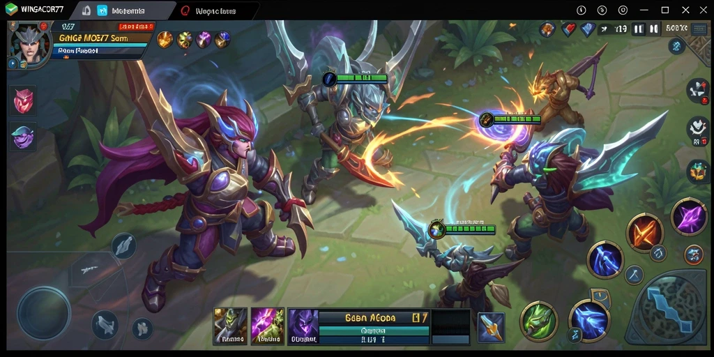 Screenshot game WINGACOR77 menampilkan pertarungan seru di arena.